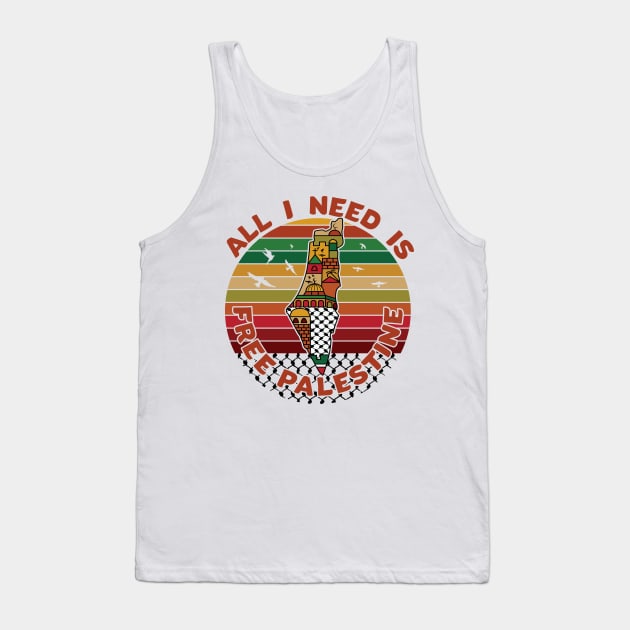 All I Need Is Free Palestine, Palestine Map Kufiya Holy Land Freedom Solidarity Design - Drk Tank Top by QualiTshirt